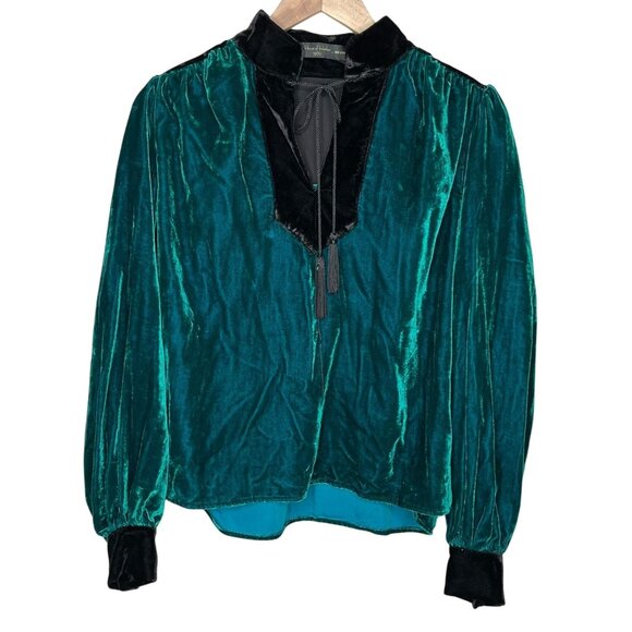 House Of Harlow 1960 x Revovle Green Velvet Long Sleeve Peasant Blouse small - Picture 1 of 12